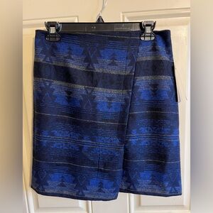 NWT Dalia Collection Navy Blue Aztec Print Asymmetrical Skirt